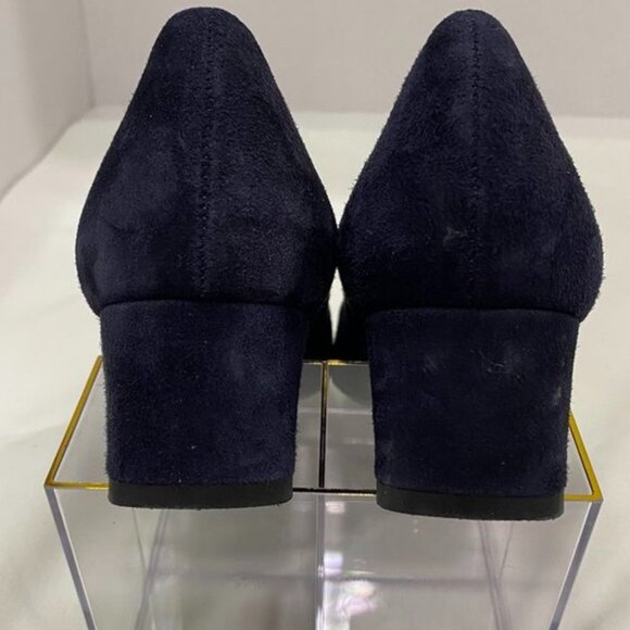 Aquatalia Made in Italy Navy Suede Block Heel Pumps Women’s 5.5M - Picture 10 of 12